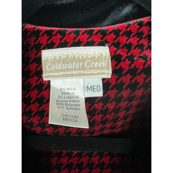 Coldwater Creek Red Black Houndstooth Velvet Robe Duster Cardigan Size Medium - Picture 3 of 8